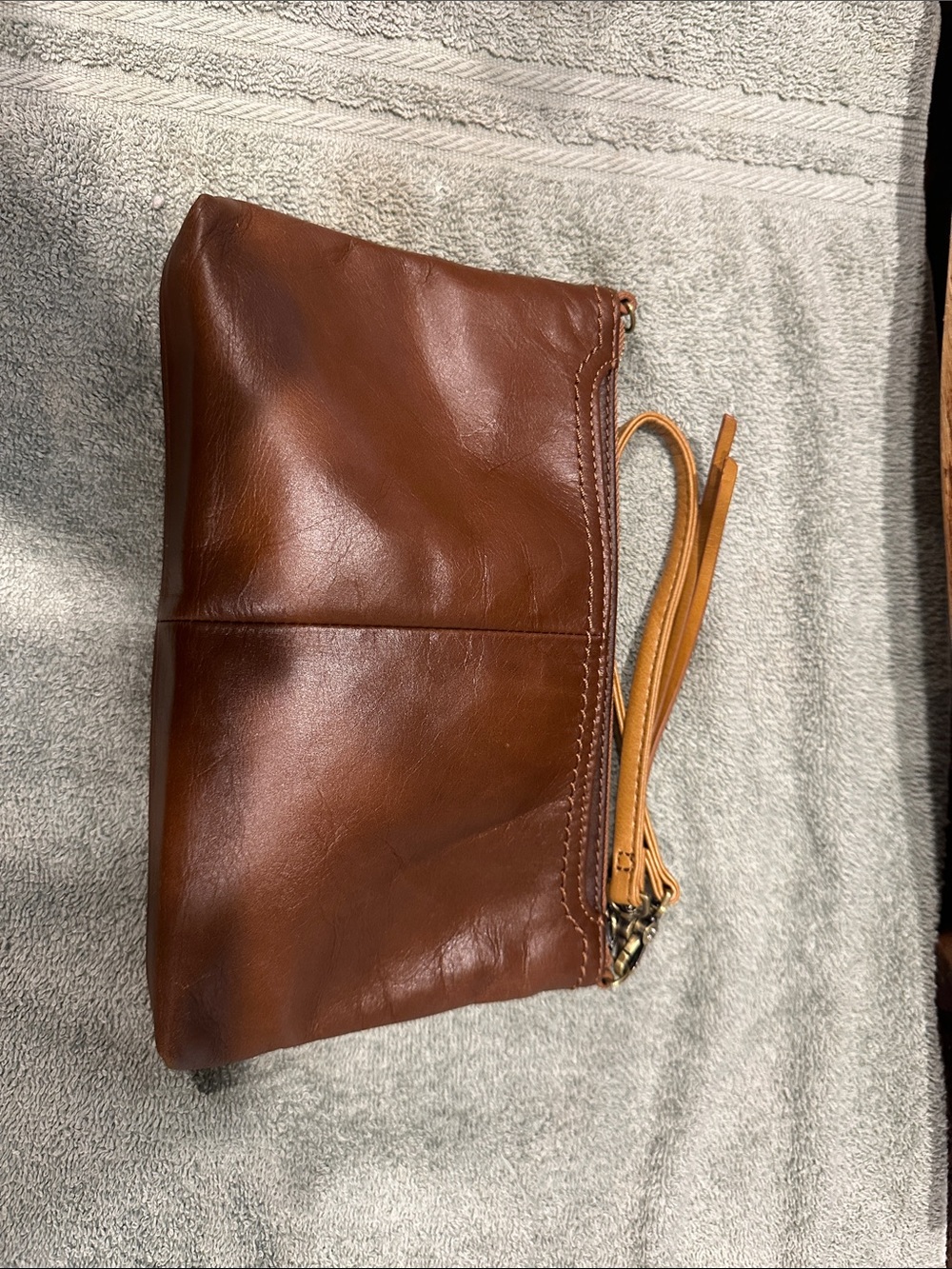HOBO Tan Leather Wristlet with Floral Lining